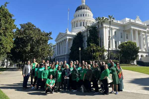 Members of AFSCME District Council 36 take a group photo in front of the California State Capitol