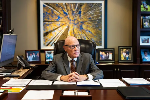 Lee Saunders in his office in Washington in May