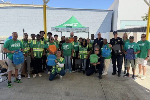 Volunteers from the backpack giveaway