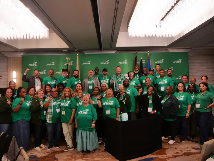 Group photo of AFSCME District Council 36 members at the AFSCME CA PEOPLE gubernatorial candidate forum