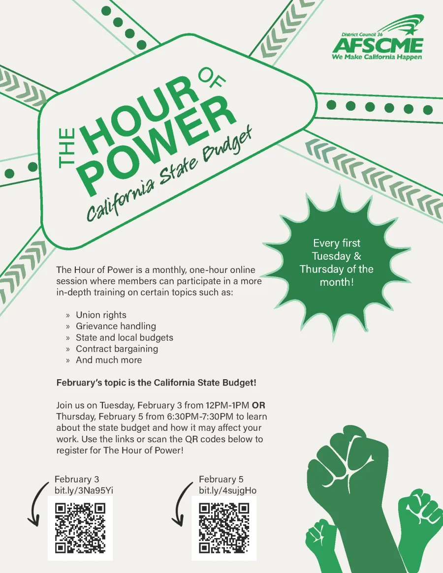 Hour of Power flyer for CA State Budget