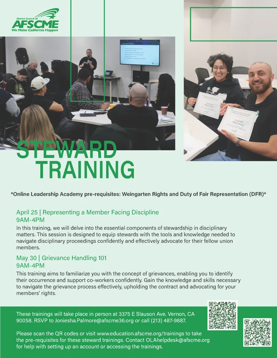 Flyer for Steward Training