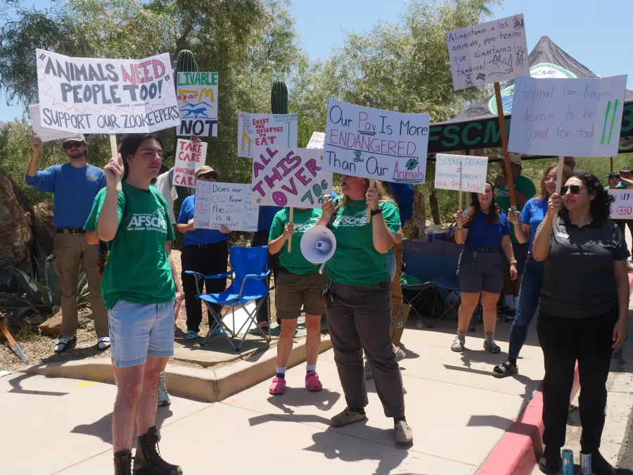 Members of The Living Desert Animal Care Union chanting at a picket