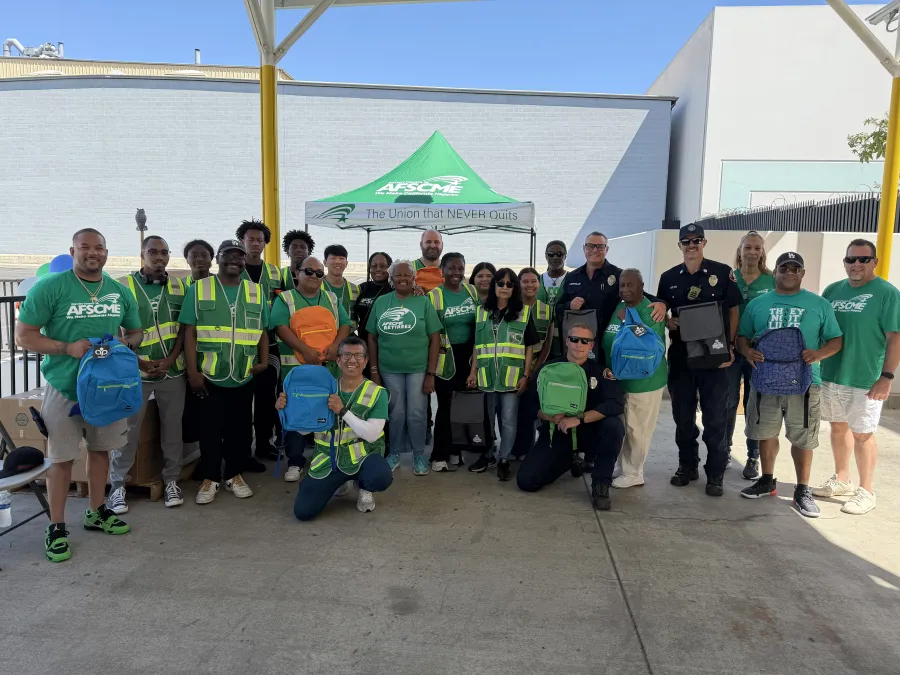 Volunteers from the backpack giveaway