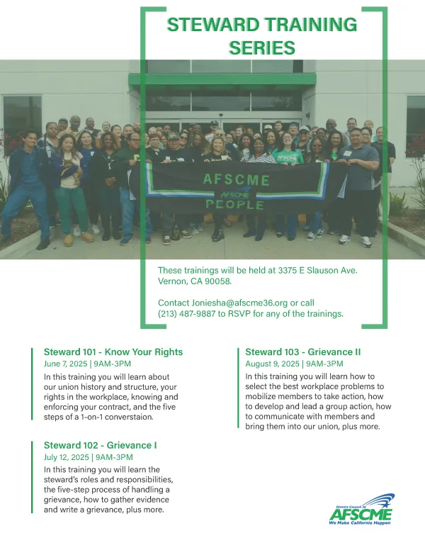 Flyer for the 2025 Steward Training series