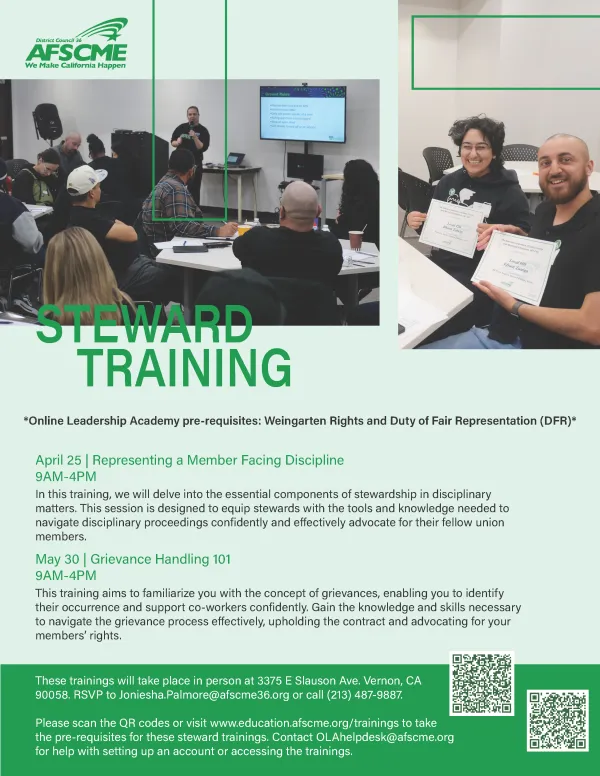 Flyer for Steward Training