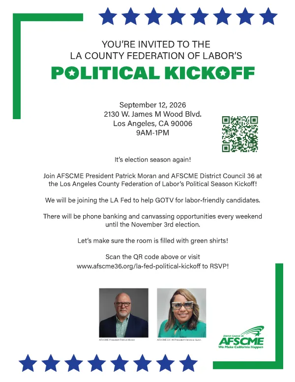 Flyer for the LA Federation of Labor Political Kickoff Event